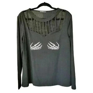 Sheilay Halloween Top / Black / Long Sleeves /Skeleton/ Naughty / Size L